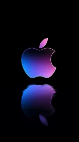 Glowing gradient apple logo floating with a dreamy reflection.