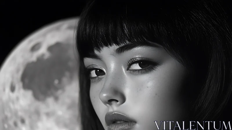 Monochrome lunar portrait aligns facial contours with moon