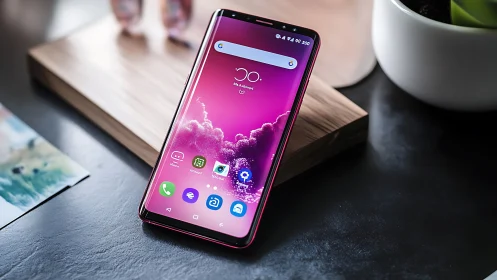 Vibrant Magenta Smartphone Displaying Customized Android Interface.