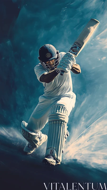 Dynamic cricket batter stepping into a powerful, focused shot.