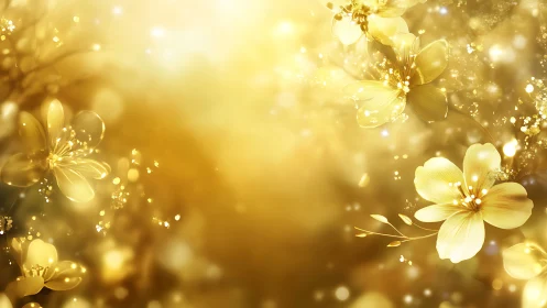 Golden Flowers with Sparkling Light Effects.