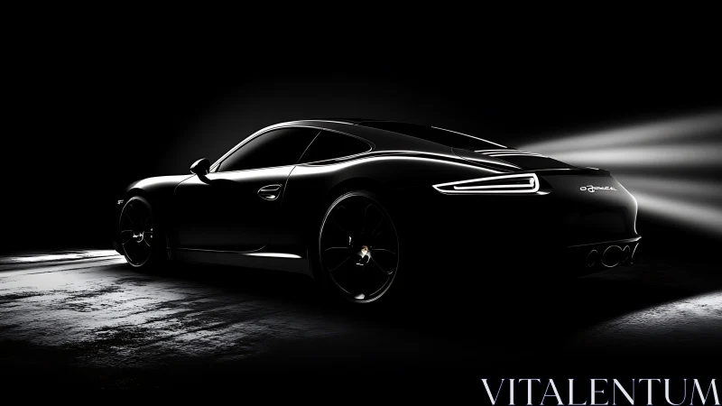 High-contrast rear three-quarter render isolates sleek sports coupe