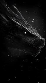 Shadow dragon head emerges from darkness in icy storm