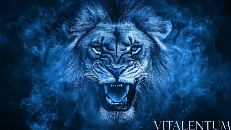 Midnight roar of the electric lion crowned in swirling smoke.