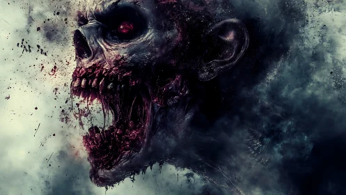 Undead skull creature screams within swirling dark smoke