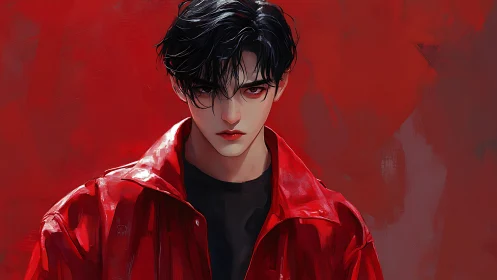 Digital painting portrait with red monochrome dramatic field.