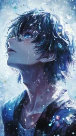 Hydrodynamic light study on reflective anime portraiture.