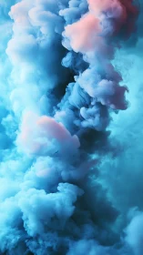 Billowing cyan and pink ink clouds in abstract vertical drift.