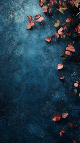 Crimson autumn vine drifting softly over deep blue calm.