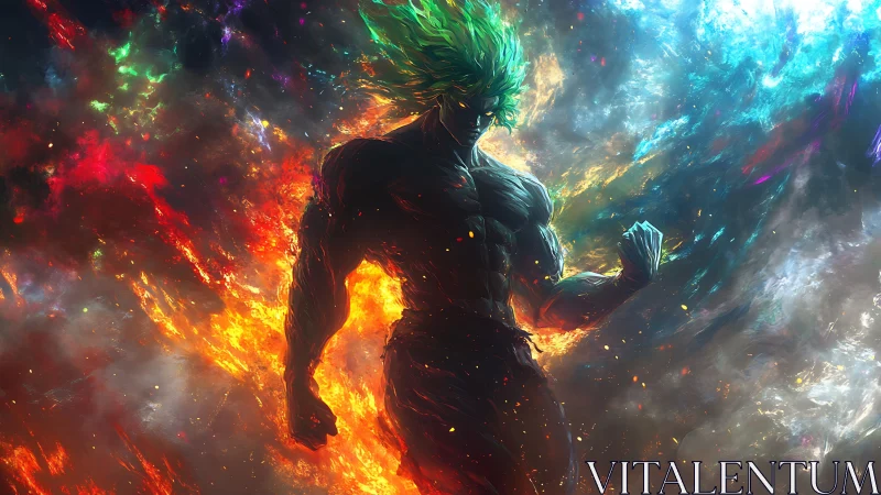 Cosmic warrior channels fire and ice energy storm
