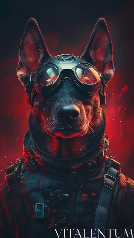 Tactical canine pilot in high-contrast neon combustion lighting.