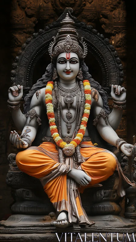 Serene Hindu deity statue radiates devotion in temple glow