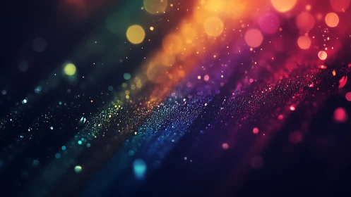 Iridescent bokeh dust streaming across neon gradient field.