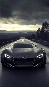 Midnight highway with sleek futuristic sports car scene.