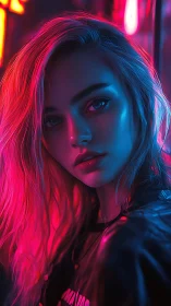 Neon-lit portrait captures intense cyberpunk street mood.