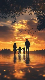 Golden lake sunset embracing a family’s quiet togetherness.