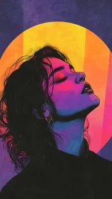 Neon-drenched daydreamer basking beneath an electric halo.