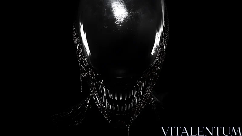 Alien creature portrait with glossy biomechanical skull.