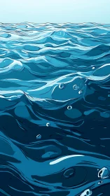 Digital painting of rolling ocean waves with stylized contours.