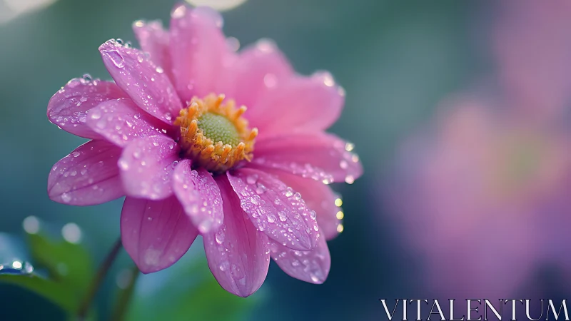 Magenta Dahlia Drenched in Crystalline Rain Droplets