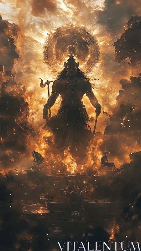 Colossal fire deity manifests through apocalyptic inferno gateway