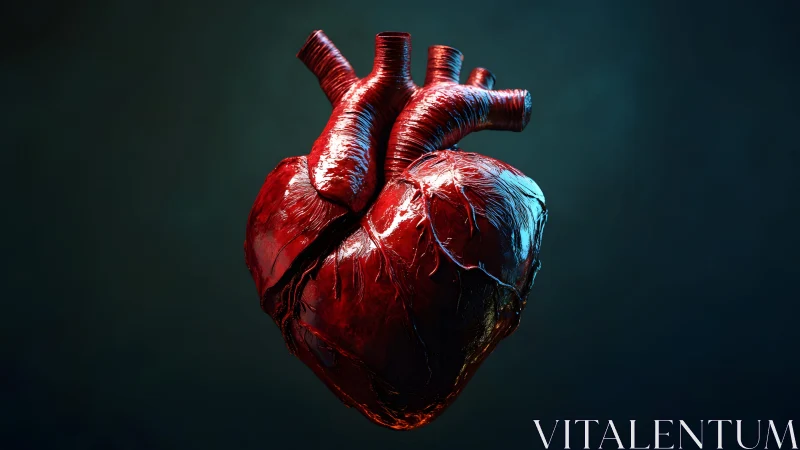 Realistic human heart illustration in dramatic lighting style.