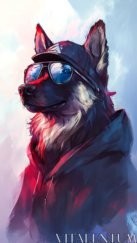 Cool German Shepherd portrait in hoodie and shades.
