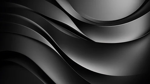 Curved black metallic wave layers with high-gloss reflections