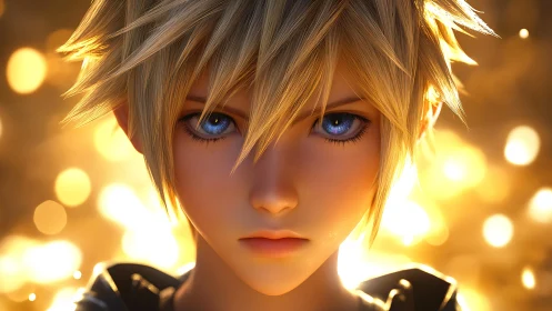 High-detail anime portrait with volumetric bokeh backlighting