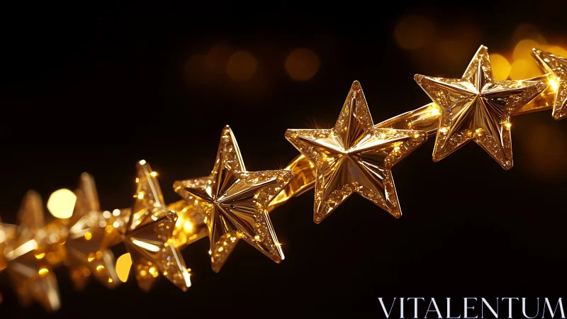 Golden star garland glows with rich festive highlights.