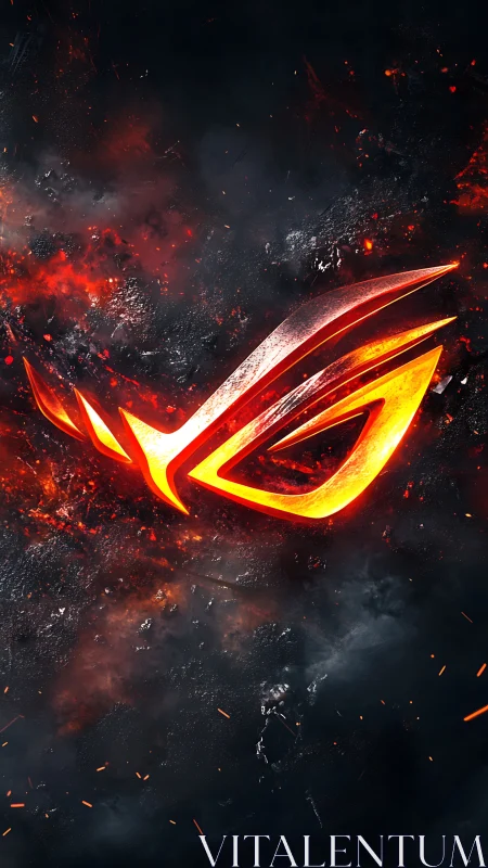 Molten neon emblem rising from swirling cosmic embers.