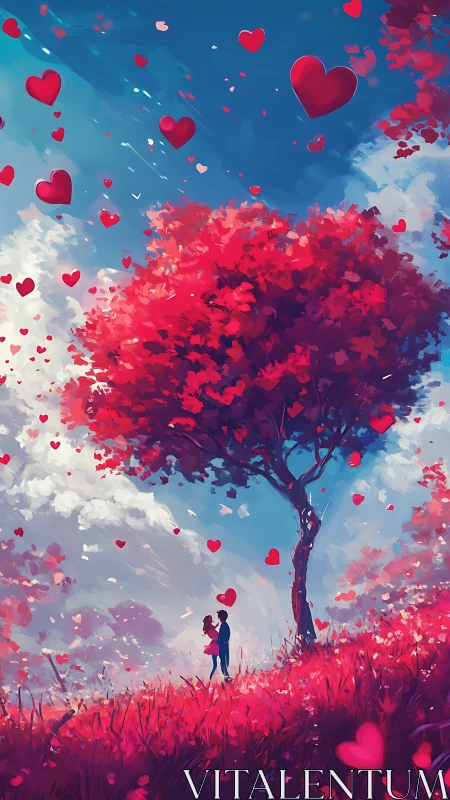 Tree with Red Heart-Shaped Foliage Under Blue Sky