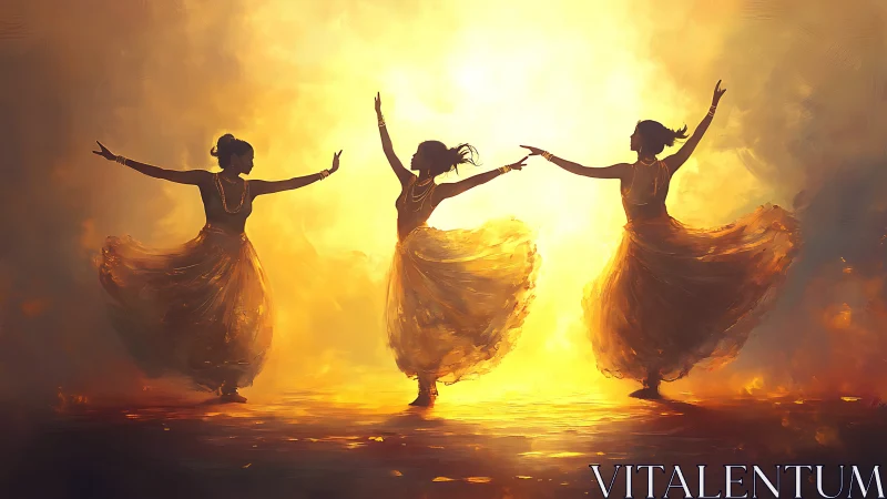 Backlit trio of dancers form radiant symmetrical silhouettes