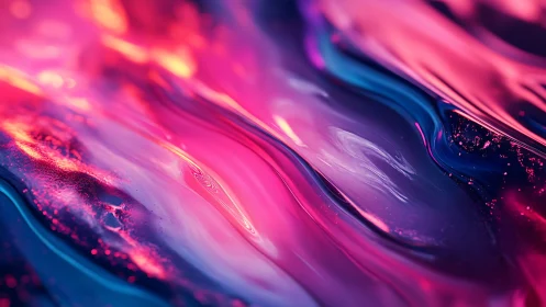 Liquid neon river of pink and blue drifting through night.