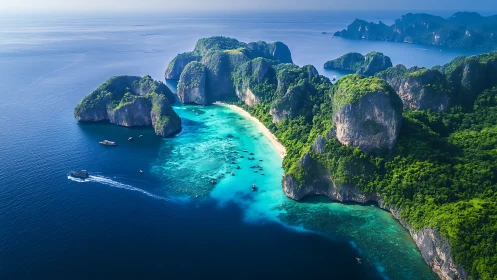 Phi Phi Leh Island Limestone Formations with Turquoise Lagoon