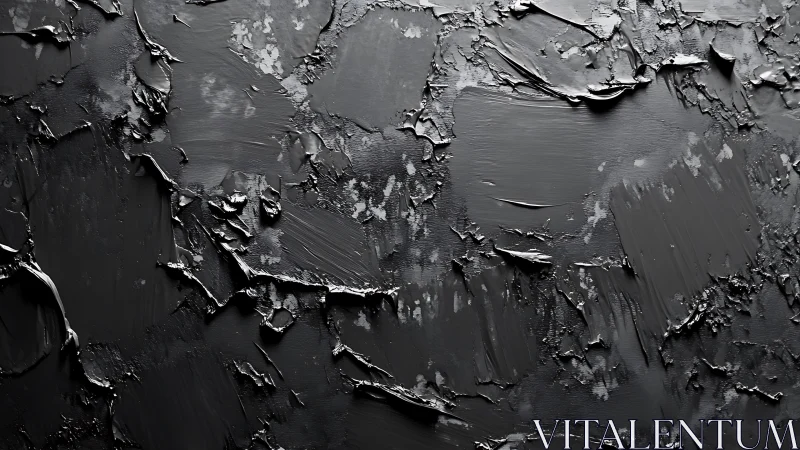 Abstract Black Textured Painting with Heavy Impasto Technique.