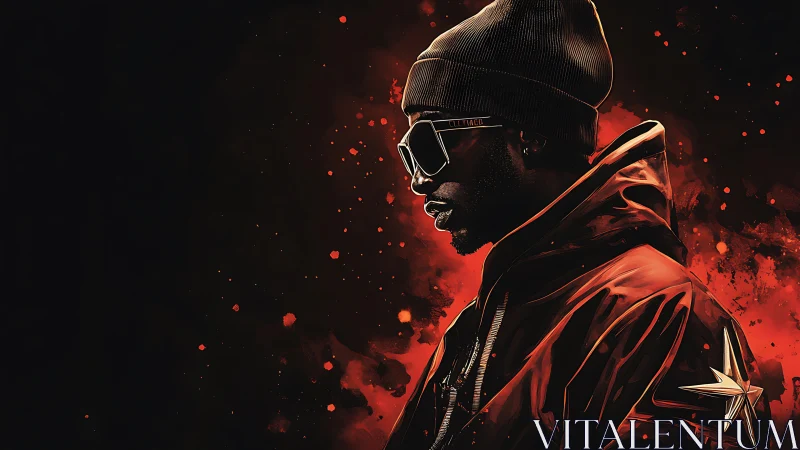 Side-profile hip-hop portrait with red splatter background glow