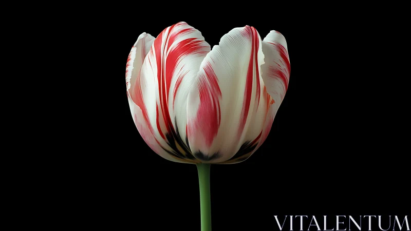 Single parrot tulip rendered in high-contrast photoreal detail