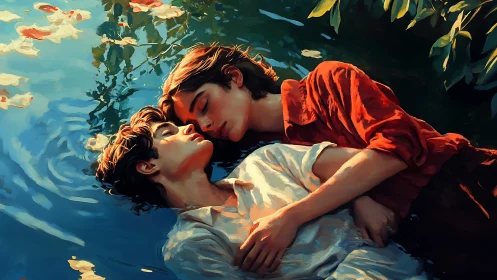 Submerged Reverie: Two Souls Drift Through Liquid Amber.