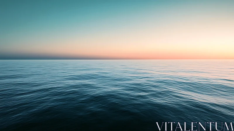 Calm ocean horizon glows beneath a pastel sunrise sky.