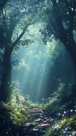 Forest Clearing with Radiant Sunlight.