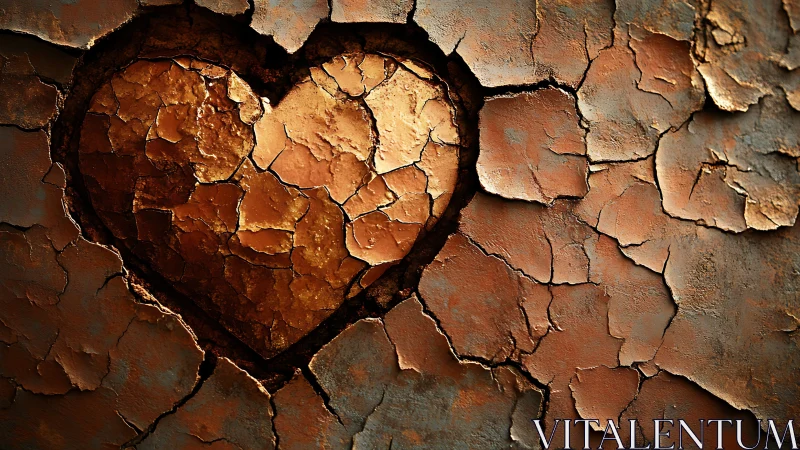 Heart shape carved into cracked earth surface