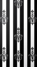 Black and white striped pattern with ornate motifs.