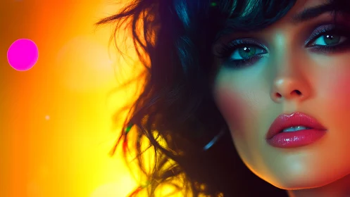 Neon-lit portrait reveals a dreamy gaze in vivid color haze