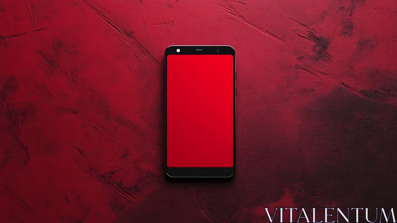 Modern Smartphone Display Against Textured Crimson Wall Surface