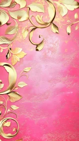 Ornate metallic gold floral scrollwork on textured pink field