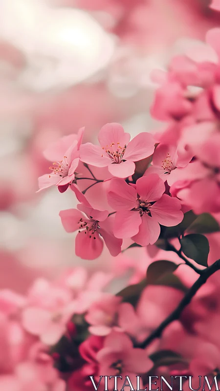 Pink blossoms in soft focus with selective depth of field.