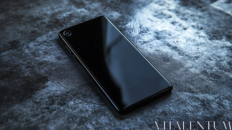 Sleek Black Smartphone Resting on Textured Stone Surface
