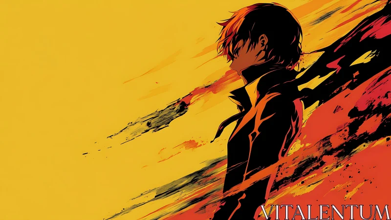 Side profile silhouette merges with abstract streaks