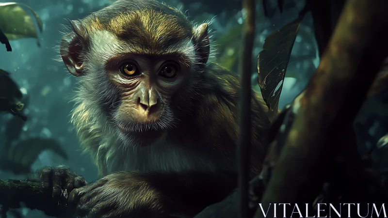 Digital rendering shows young monkey in dense forest habitat